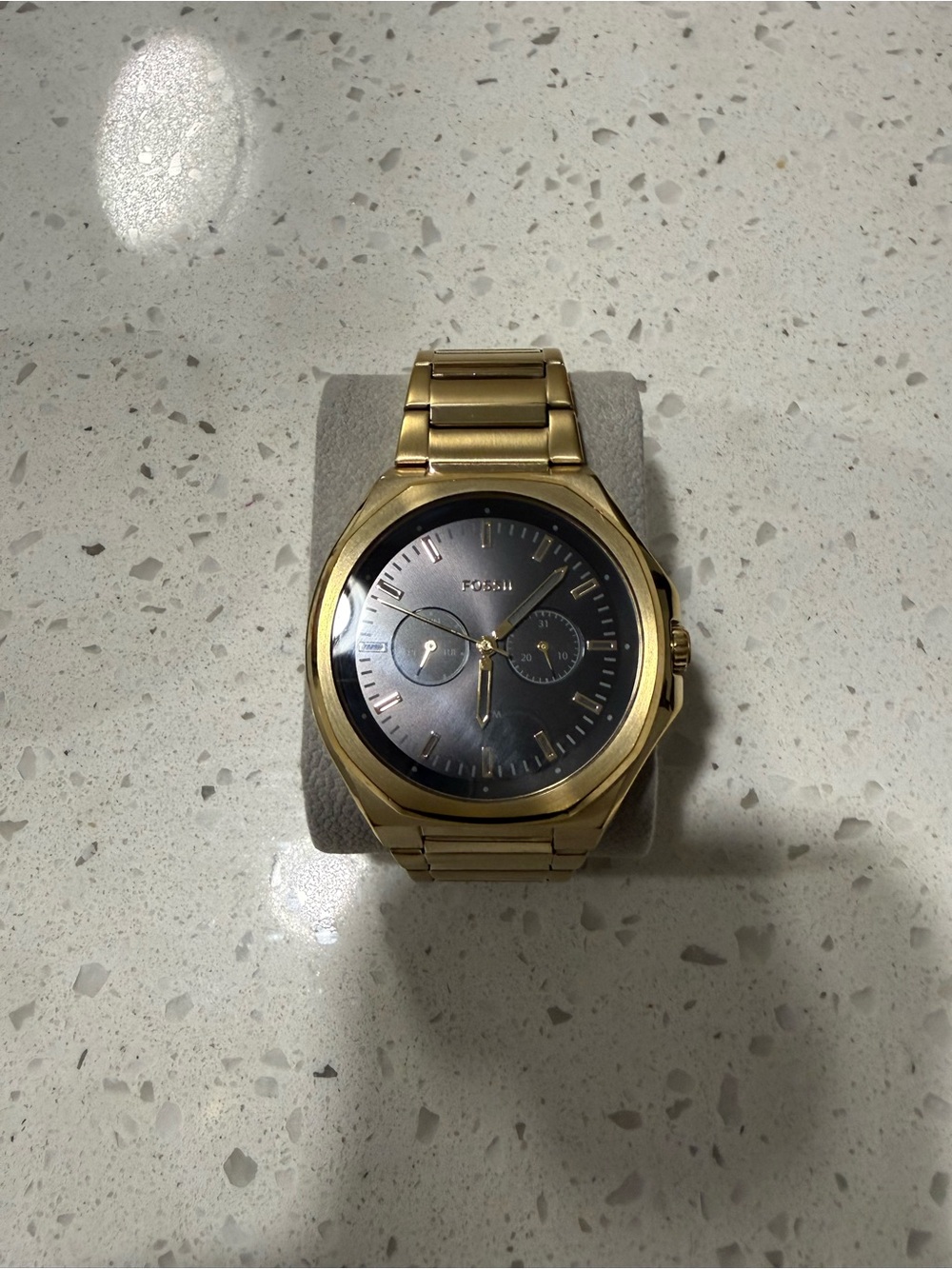 Fossil Men's Gold Tone Bracelet Watch with Black Dial